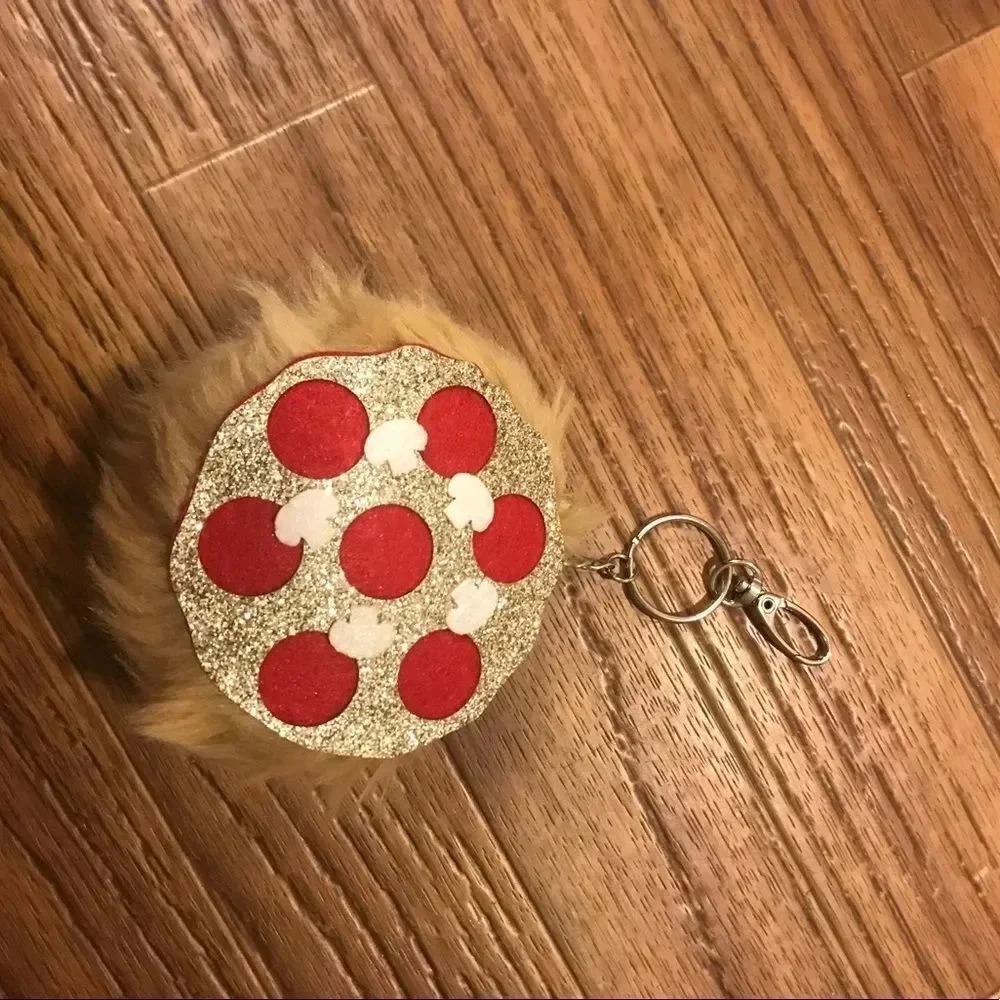 Pizza keychain or purse accessory pom pom